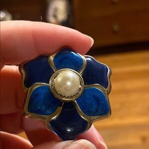 Vintage Blue Enamel Flower Brooch